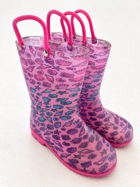 Capelli New York Ombre Seashell Print Rain Boots Toddler Girls Size 10 Pink Blue